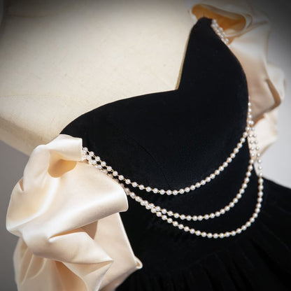 Off-Shoulder Two Tone Beaded A-Line Ball Gown