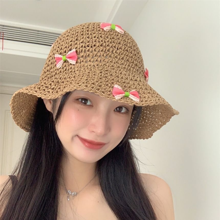 Bow Straw Bucket Hat