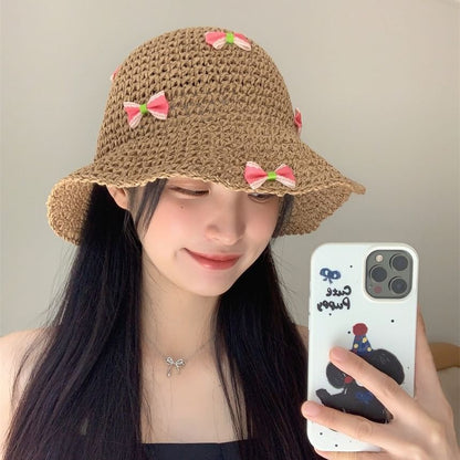 Bow Straw Bucket Hat