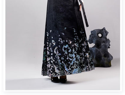 High Waist Butterfly Print Maxi Ma Mian Skirt