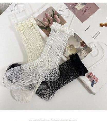 Lace Trim Fishnet Socks