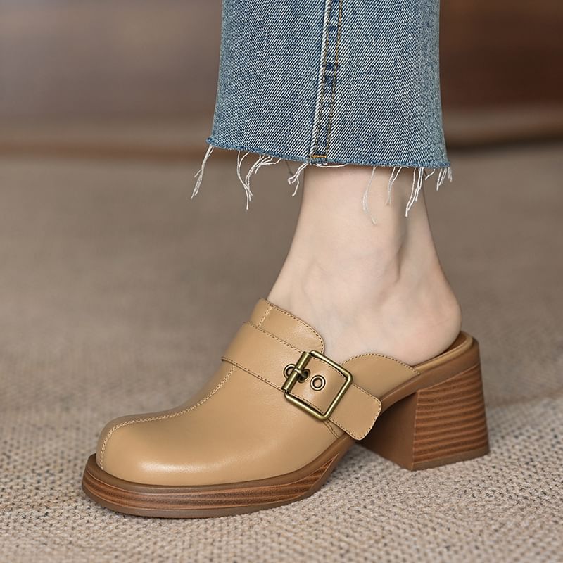 Mules Block Heel Buckled