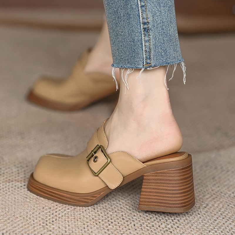 Mules Block Heel Buckled