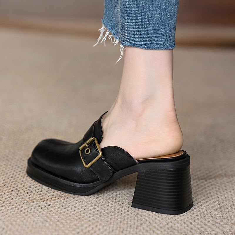Mules Block Heel Buckled