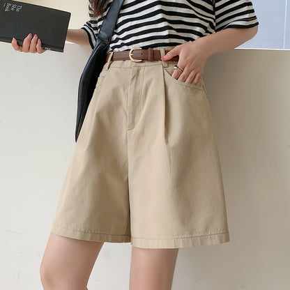 High Waist Plain Wide Leg Shorts