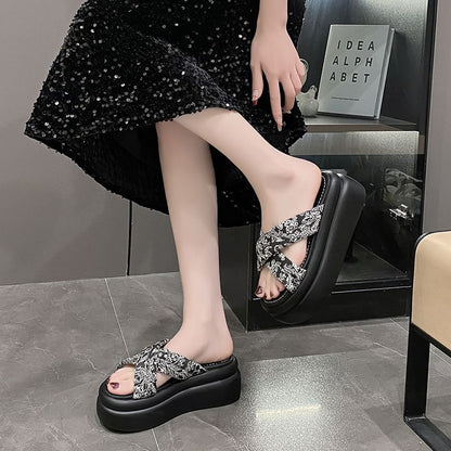 Slide Sandals Jacquard Floral Platform