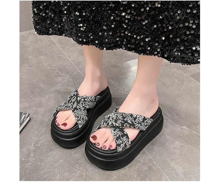 Slide Sandals Jacquard Floral Platform