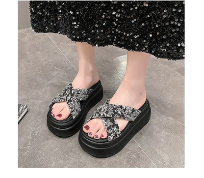 Slide Sandals Jacquard Floral Platform