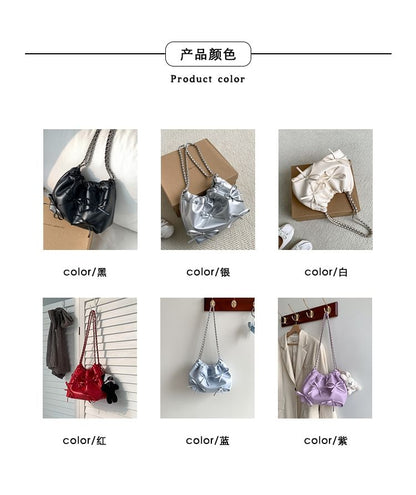 Bag Shoulder Bow Chain Faux Leather Strap