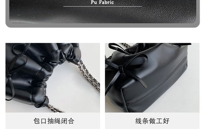 Chain Strap Bow Faux Leather Shoulder Bag