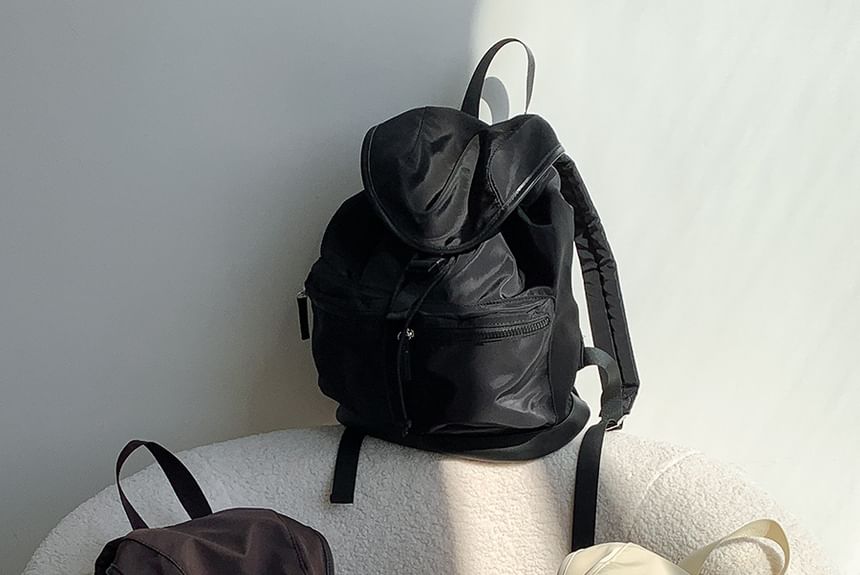 Backpack Plain Buckled Nylon