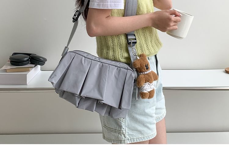 Plain Ruffle Nylon Crossbody Bag