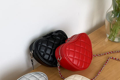 Quilted Crossbody Bag Strap Chain Heart