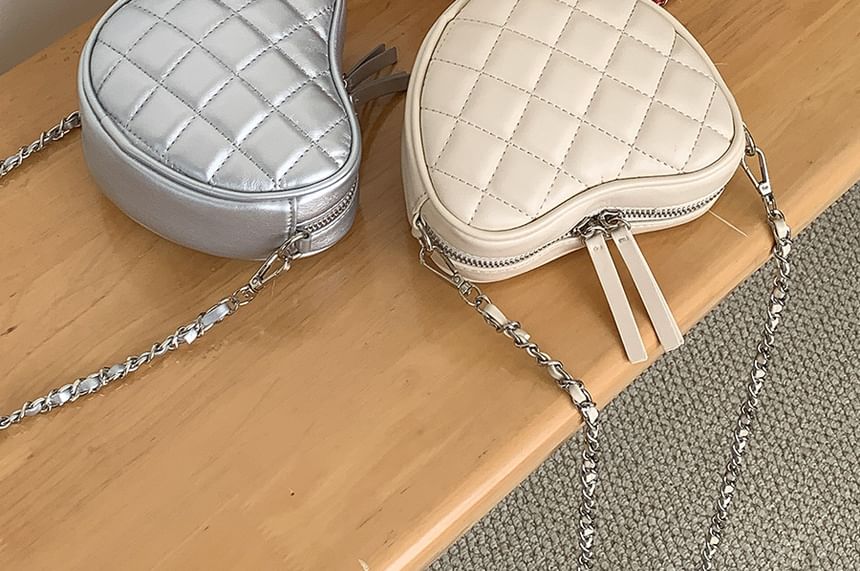 Quilted Crossbody Bag Strap Chain Heart