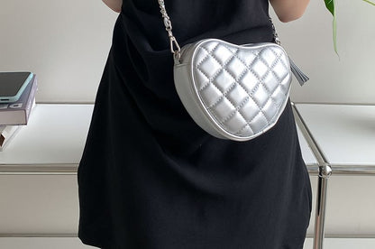 Quilted Crossbody Bag Strap Chain Heart