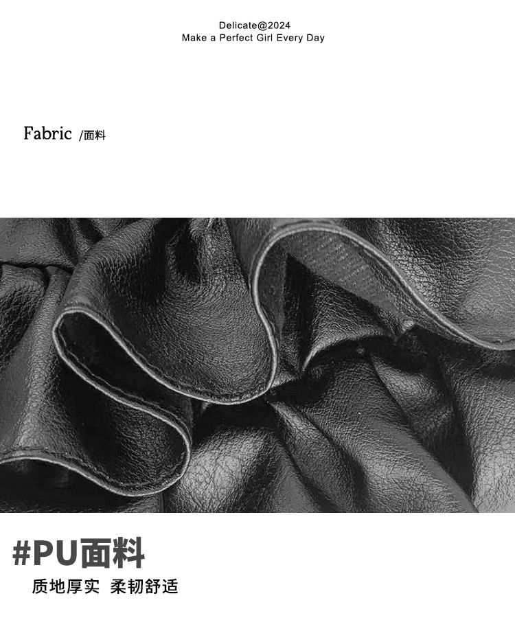 Top Leather Handle Ruffle Crossbody Faux Bag