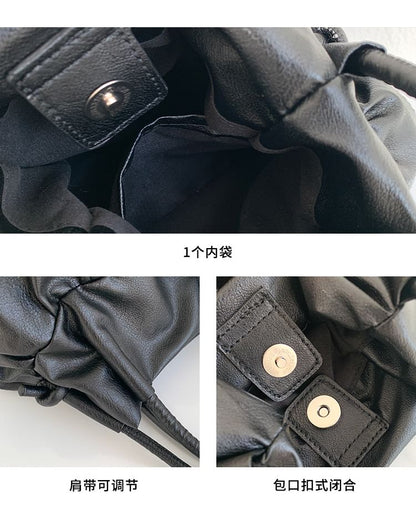 Top Leather Handle Ruffle Crossbody Faux Bag