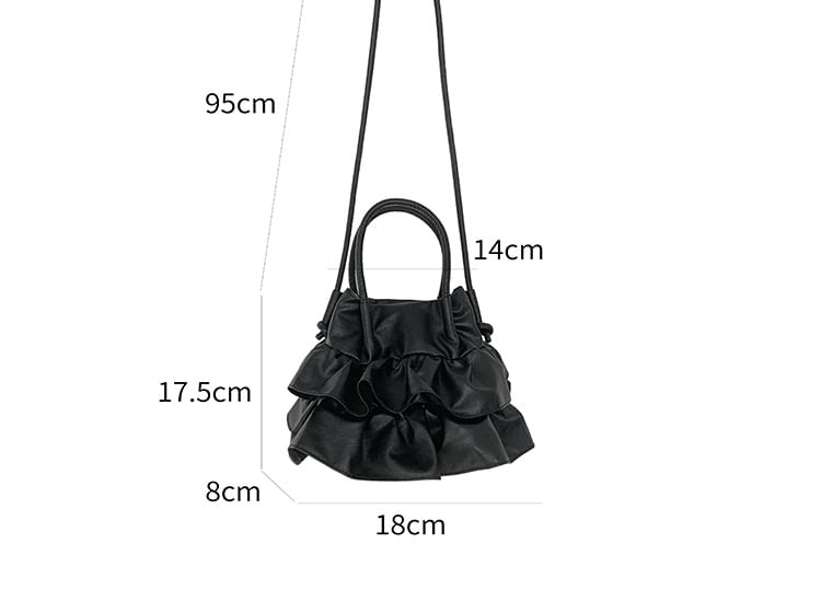 Top Leather Handle Ruffle Crossbody Faux Bag