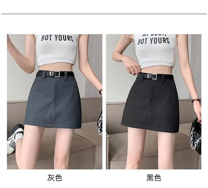 Skirt Plain Belt Waist A-Line High Set: + Mini
