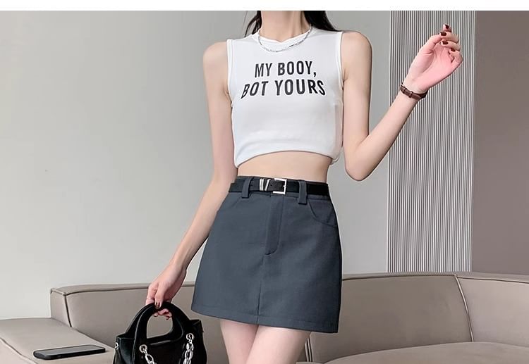Skirt Plain Belt Waist A-Line High Set: + Mini