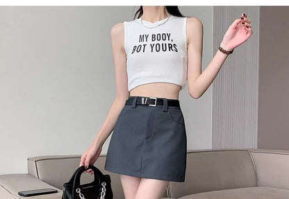 Skirt Plain Belt Waist A-Line High Set: + Mini