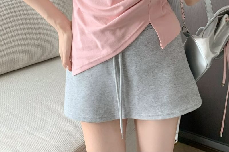 V-Neck Ruched Plain Asymmetrical T-Shirt Short-Sleeve