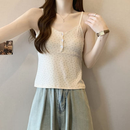 Floral Print Henley Top Cami