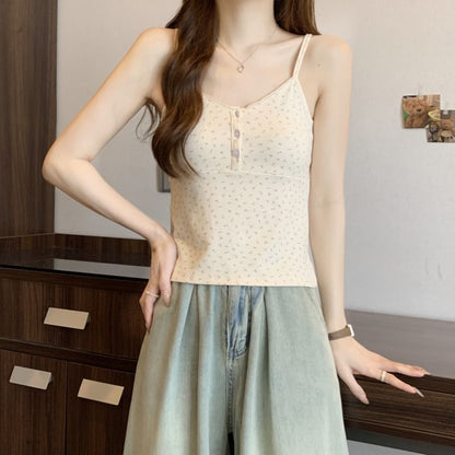 Floral Print Henley Top Cami