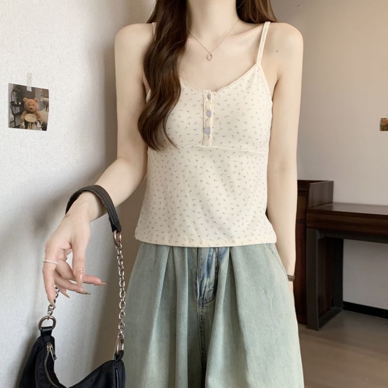 Floral Print Henley Top Cami