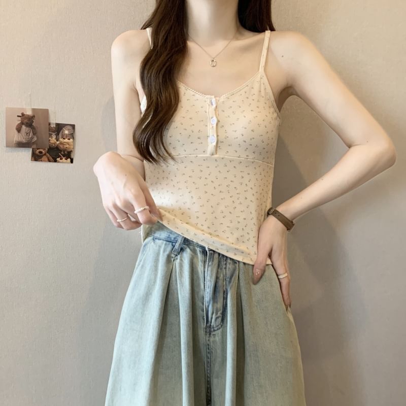 Floral Print Henley Top Cami