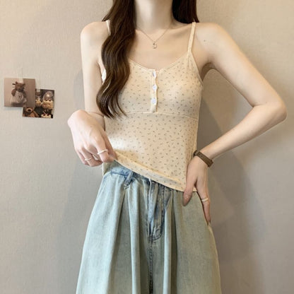 Floral Print Henley Top Cami