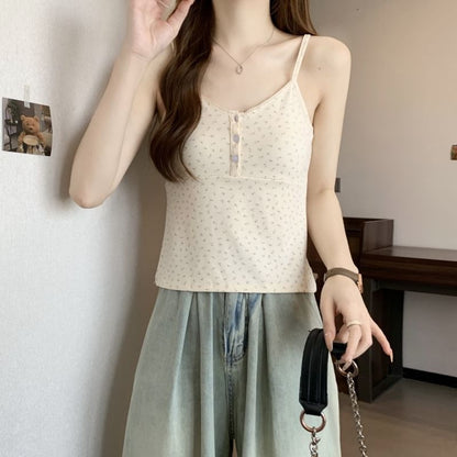 Floral Print Henley Top Cami