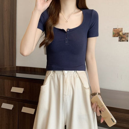 Short-Sleeve Tee Henley Plain