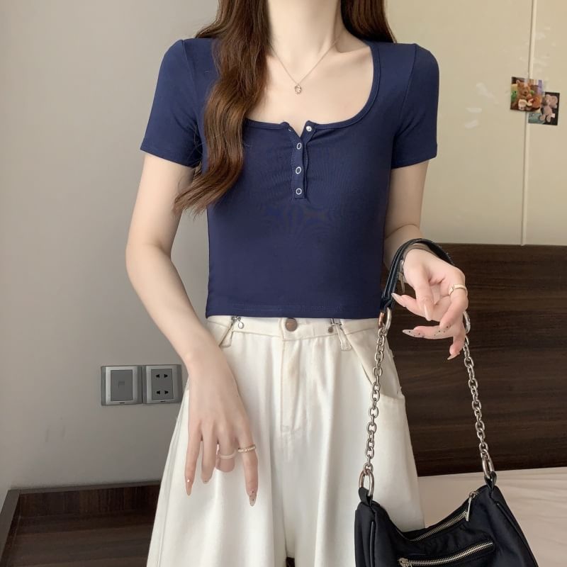 Short-Sleeve Tee Henley Plain