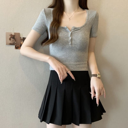 Short-Sleeve Tee Henley Plain