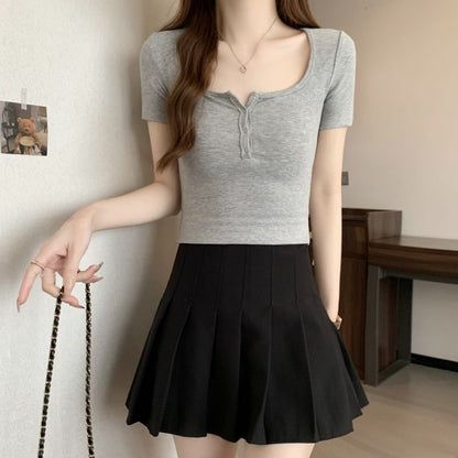 Short-Sleeve Tee Henley Plain