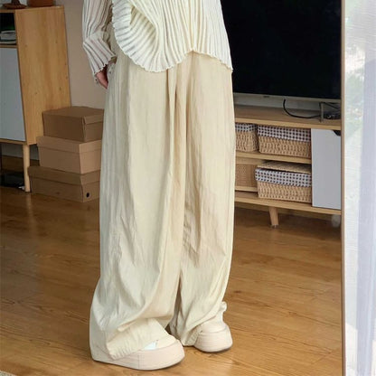 Elastic Waist Plain Wide Leg Pants