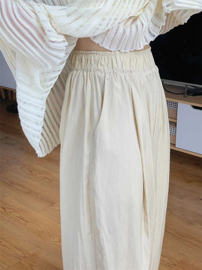 Elastic Waist Plain Wide Leg Pants