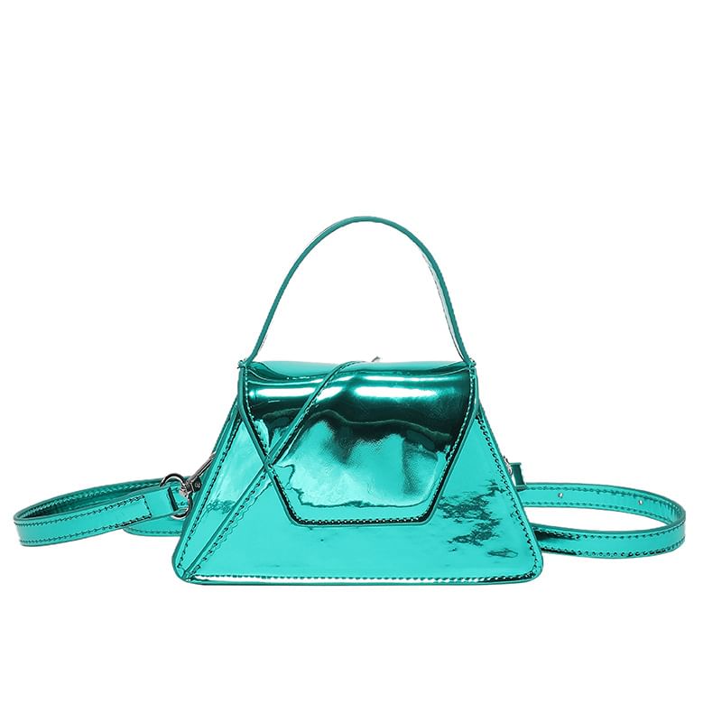 Leather Handle Top Patent Crossbody Bag Flap