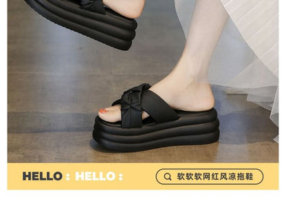 Cross Strap Platform Slide Sandals