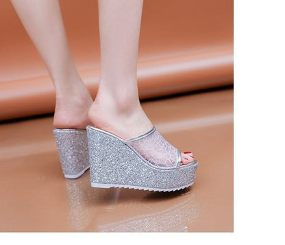 Glitter Plain Slide Sandals Wedge