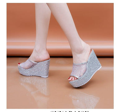 Glitter Plain Slide Sandals Wedge