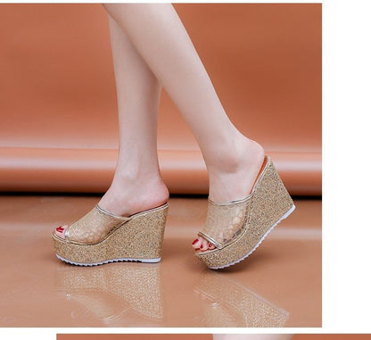 Glitter Plain Slide Sandals Wedge