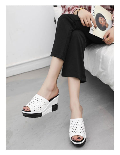 Plain Sandals Pointelle Wedge Slide