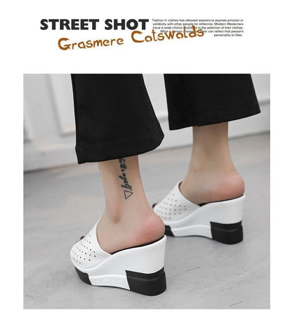 Plain Sandals Pointelle Wedge Slide