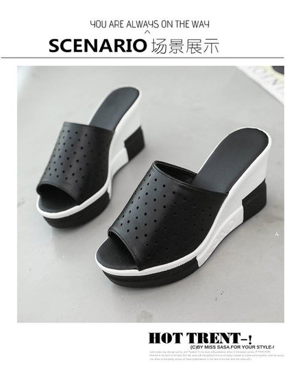 Plain Sandals Pointelle Wedge Slide