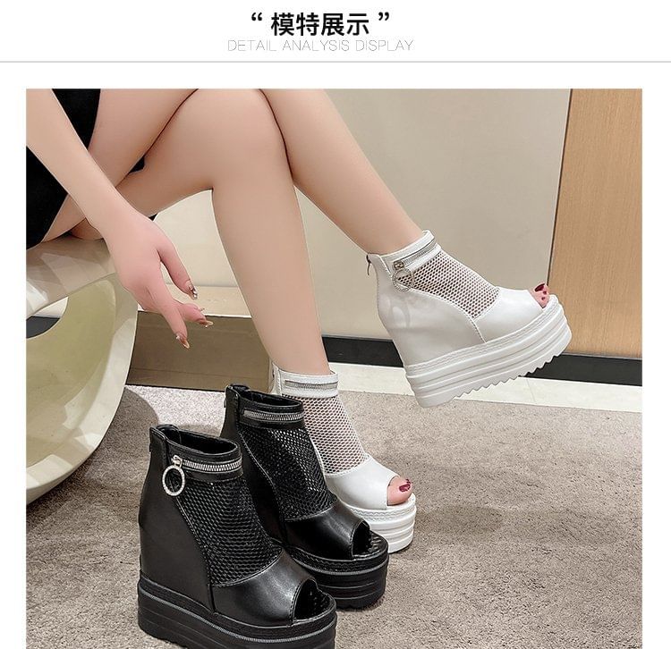 Hidden Platform Wedge Sandals Mesh