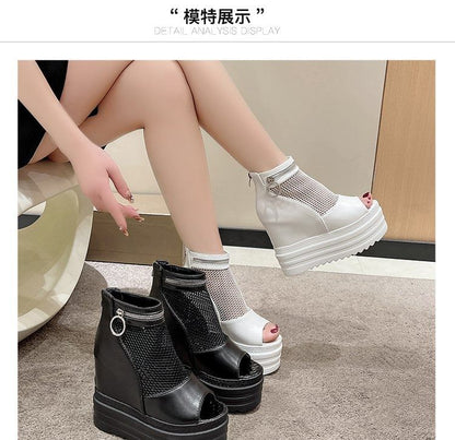 Hidden Platform Wedge Sandals Mesh