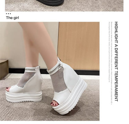 Hidden Platform Wedge Sandals Mesh