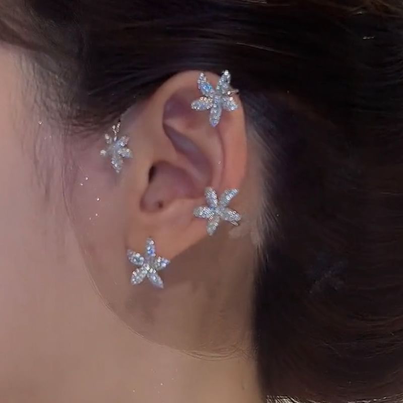 Ear Rhinestone Floral Cuff